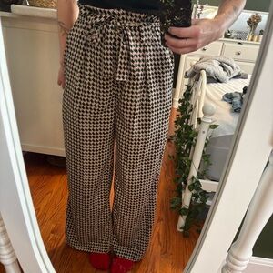 Vintage 80s Black and White Houndstooth Pants Wide Leg